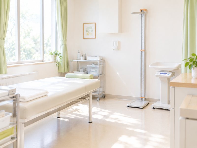 診察室で子どもを診る医師